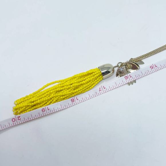 Ann Taylor LOFT Gold Tone Yellow Beaded Tassel Long Necklace Leaf Dangle Pendant - Picture 6 of 6